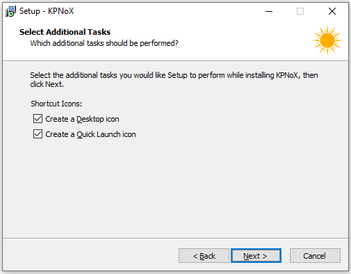 KPNoX Setup - Select Additional Tasks